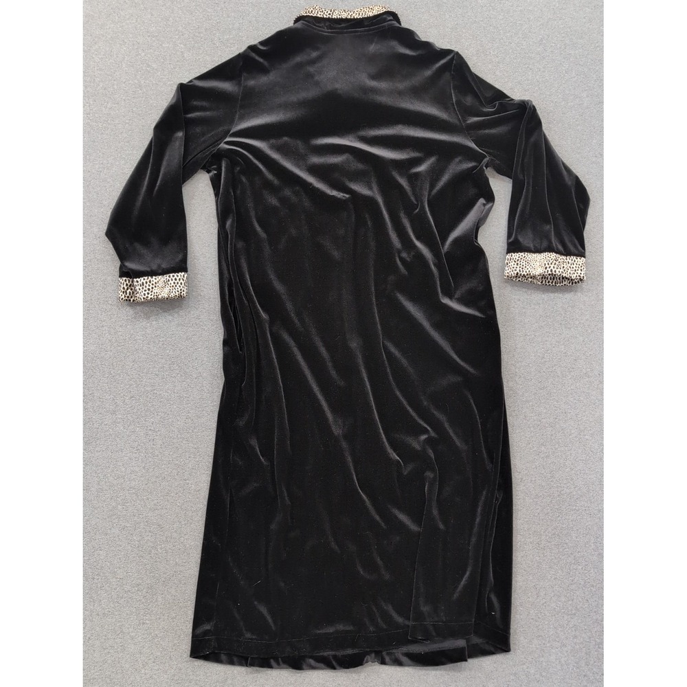 Cinema Etoile Black Velvet Robe Duster Long Sleeve Animal Print Collar Cuffs XL - Picture 3 of 3